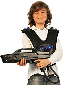 Boy with Delta Strike laser tag equipment